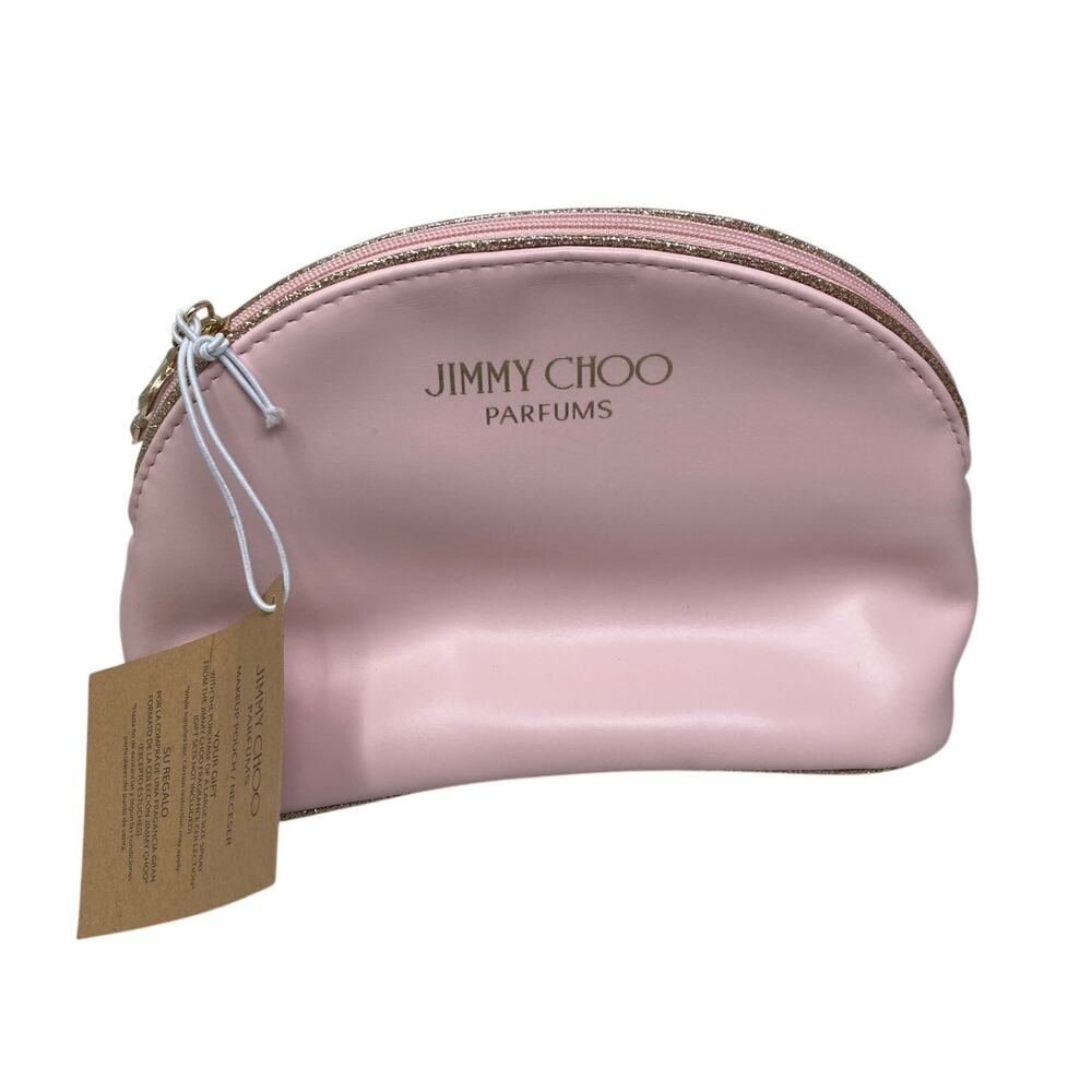 Jimmy Choo Parfums Cosmetic Bag Pink Travel Makeup Pouch Gold Trim New